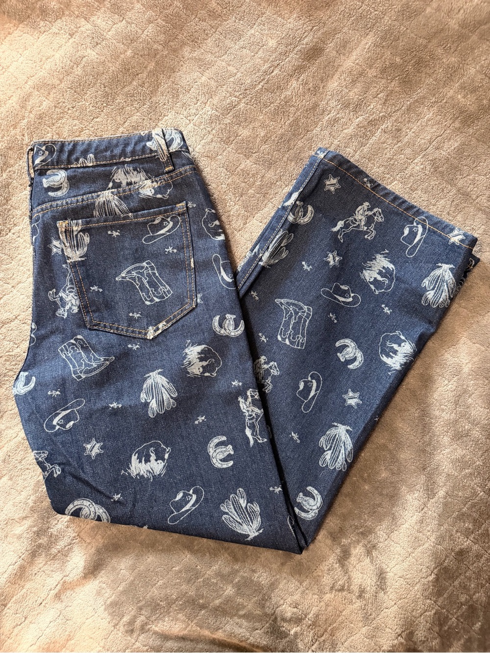 Dark Blue Denim Jeans with Western Print - Picture 2 of 2